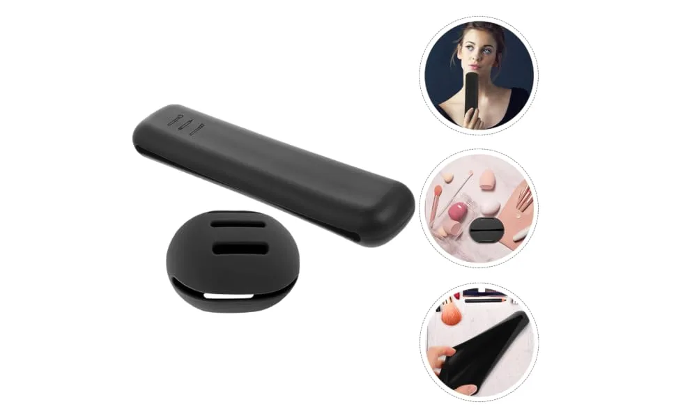 1set Powder Puff Storage Box Breathable Silica Gel Cosmetics Travel 20X4.8CM Black - product information 5