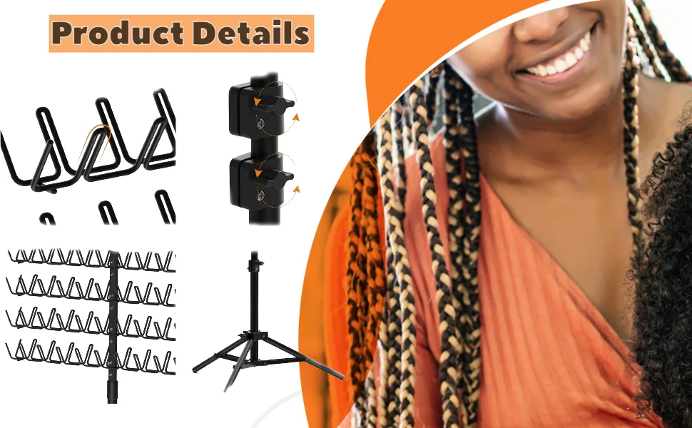 Folpus Hair Braiding Rack 110-150cm Foldable Keep Neat and Tidy Hair Display Stand Hair Holder - product information 2