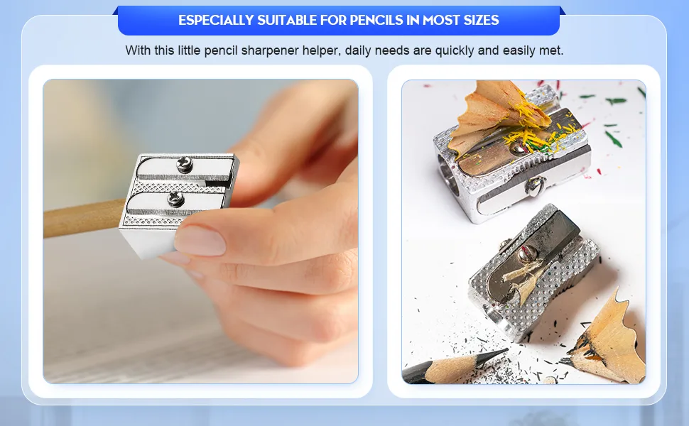 Metal Pencil Sharpener Double Hole Pencil Sharpeners for School Handheld Aluminum Alloy Sharpener Pocket Size Pencil Sharpener for Most Size Pencils(8 Pieces) - product information 3