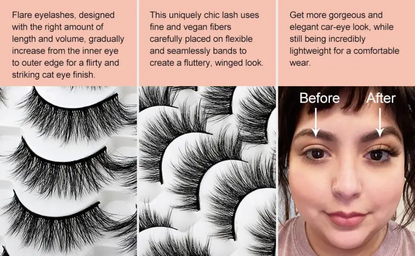 JIMIRE 16 Pairs False Eyelashes Fluffy Natural Fake Lashes 3D Volume Lashes Pack for Cat-Eye Look A- Classic Cat-Eye - 574-3-Lashes 02