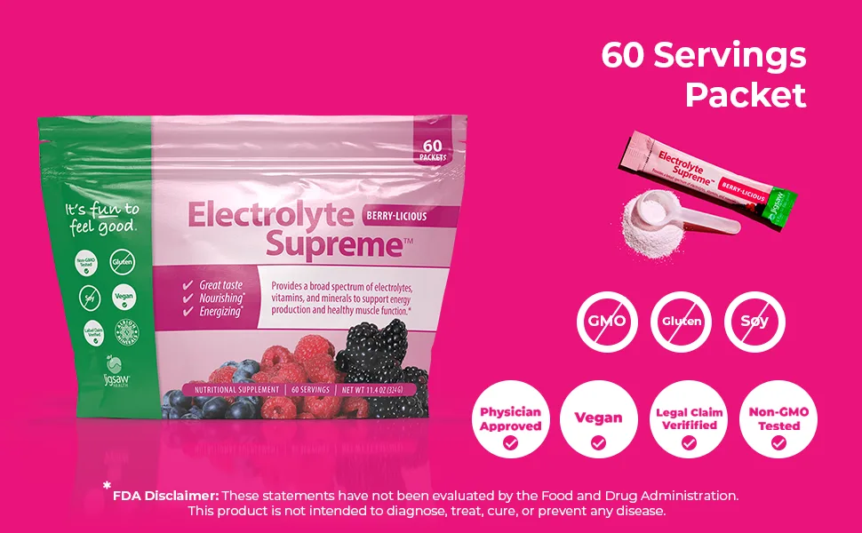 Jigsaw Health Electrolyte Supreme Packets, Berry Licious, 60 Servings Packets Berry 60 Servings (Pack of 1) - 970x600