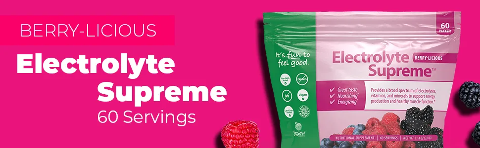 Jigsaw Health Electrolyte Supreme Packets, Berry Licious, 60 Servings Packets Berry 60 Servings (Pack of 1) - Electrolyte Supreme Jar, Berry-Licious Packet