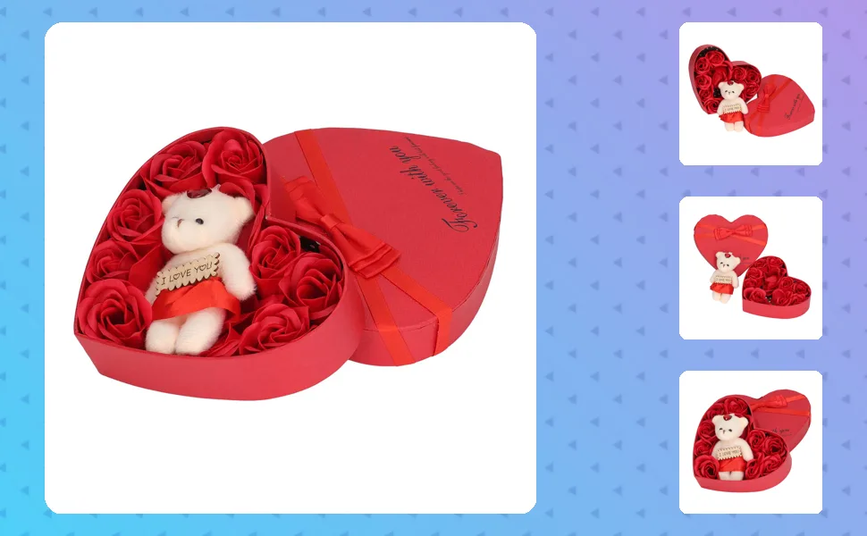 Soap Rose Gift Box Heartshaped Home Decorations Romantic Soft Bath Flower Soap for Valentine's Day Birthday Anniversary - 2014220037411-1