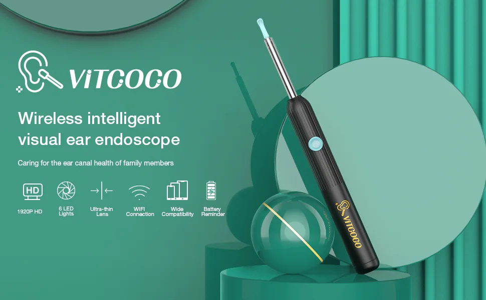 VITCOCO Ear Wax Removal 1920 FHD Wireless Camera with 6 LED Lights Visual Cleaner 3.9mm Scope Otoscope Spoons Earwax Remover Tool for iPhone iPad & Android Smart Phones - product information 1