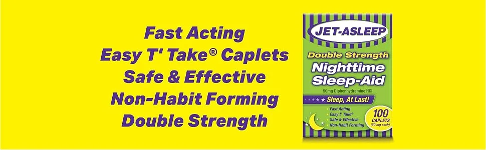 Jet-Asleep Double Strength Nighttime Sleep-Aid 100 Count - fast acting, easy t