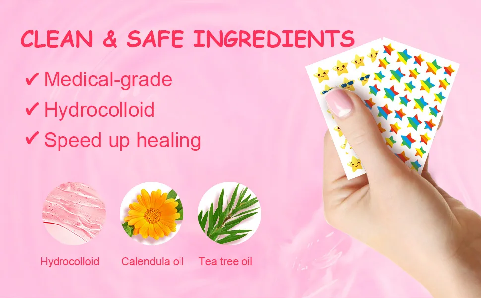 Acne Patch Pimple Patch Star Shaped Acne Absorbing Cover Patch Hydrocolloid Acne Patches For Face Zit Patch Acne Dots Tea Tree Oil + Centella 96 Patches 9mm&12mm - Acne Pimple Patches