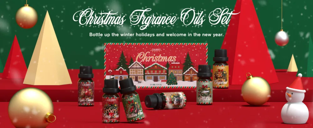 SALUBRITO Christmas Essential Oils Set Winter Holiday Fragrance Oil Gift Set for Diffuser Candle Soap Making Candy Cane Christmas Tree Christmas Pudding Apple Cinnamon Gingerbread Mistletoe - product information 1