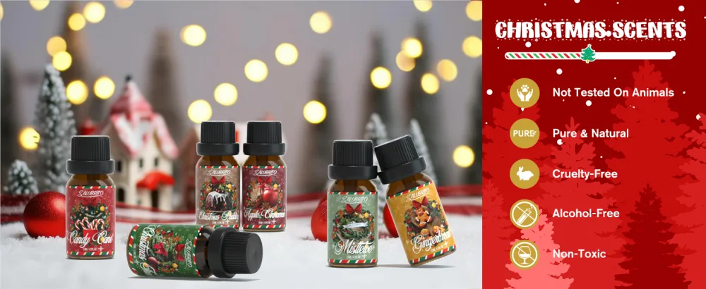 SALUBRITO Christmas Essential Oils Set Winter Holiday Fragrance Oil Gift Set for Diffuser Candle Soap Making Candy Cane Christmas Tree Christmas Pudding Apple Cinnamon Gingerbread Mistletoe - product information 4