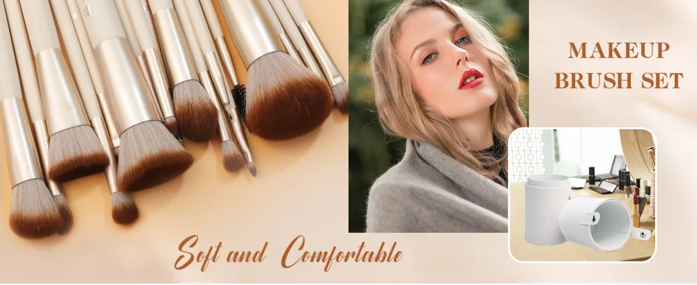 HEYMKGO Makeup Brushes Set 18 Pieces Professional Makeup Brush Set Foundation Eye Shadow Eyebrow Blush Kit Makeup Brush Brush Kit Synthetic Bristles with Storage Gift Box - Foundation Powder Blush
