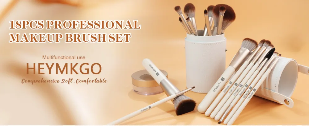HEYMKGO Makeup Brushes Set 18 Pieces Professional Makeup Brush Set Foundation Eye Shadow Eyebrow Blush Kit Makeup Brush Brush Kit Synthetic Bristles with Storage Gift Box - MAKEUP BRUSHES