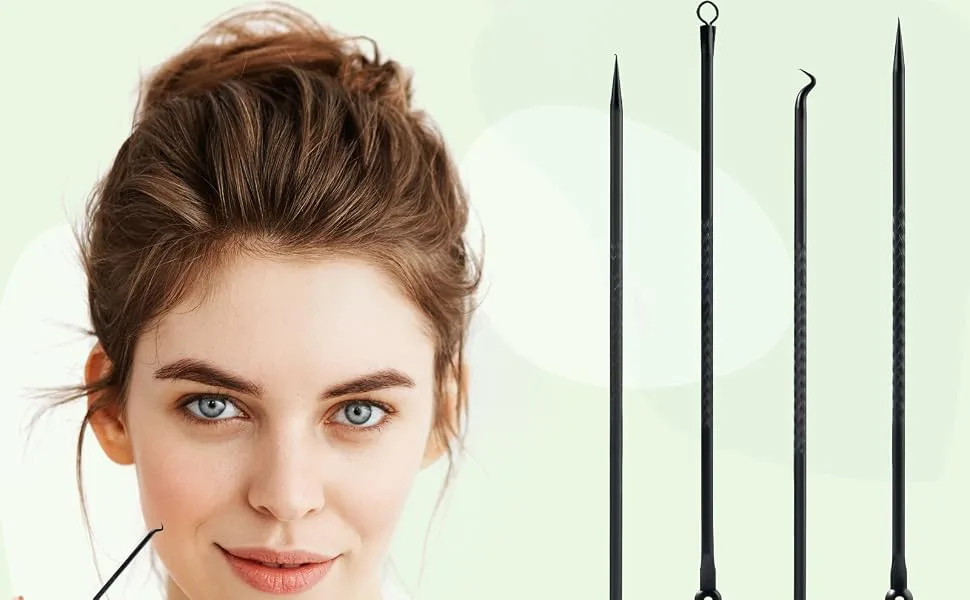 Greoer 4 Pieces Blackhead Remover Tool Kit Comedone Extractor Acne Removal Kit Stainless Steel Black Head Tool Remove for Face Care (Black) - 4 Pieces Blackhead Remover Tool Kit