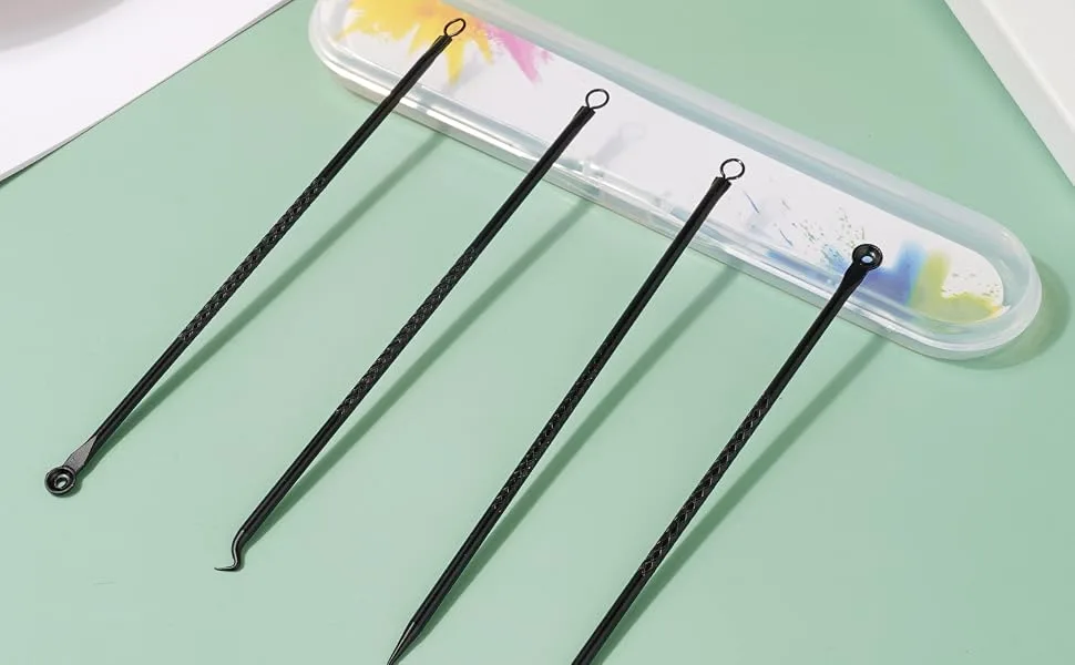 Greoer 4 Pieces Blackhead Remover Tool Kit Comedone Extractor Acne Removal Kit Stainless Steel Black Head Tool Remove for Face Care (Black) - 4 Pieces Blackhead Remover Tool Kit