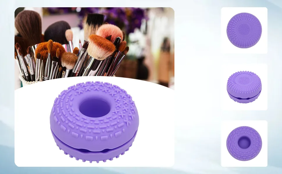 Makeup Brush Cleaning Bowl Silicone Gradual Change Textures Cosmetic Brush Cleaner for Blush Powder Brushes (Purple) - 1410220085912-1