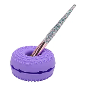 Makeup Brush Cleaning Bowl Silicone Gradual Change Textures Cosmetic Brush Cleaner for Blush Powder Brushes (Purple) - product information 6