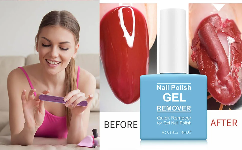Gel Nail Polish Remover with Nail Buffer & Cuticle Pusher Professional Remove Gel Manicure Tools Kit for Nails in 2-5 mins - nail polish remover