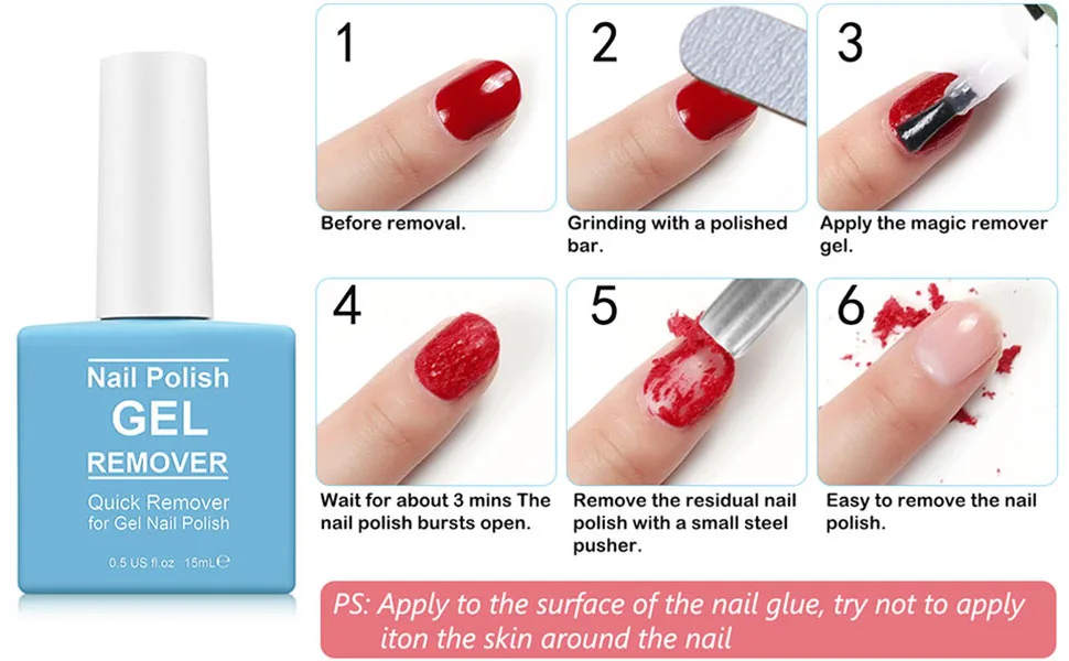 Gel Nail Polish Remover with Nail Buffer & Cuticle Pusher Professional Remove Gel Manicure Tools Kit for Nails in 2-5 mins - nail polish remover