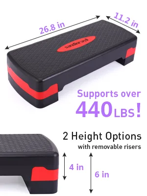 JAXPETY 27'' Fitness Aerobic Step Adjust 4" - 6" Exercise Stepper with Risers Home Gym Black + Red - product information 2