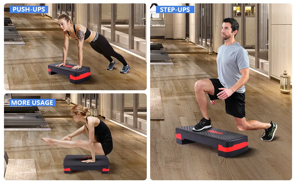 JAXPETY 27'' Fitness Aerobic Step Adjust 4" - 6" Exercise Stepper with Risers Home Gym Black + Red - product information 7