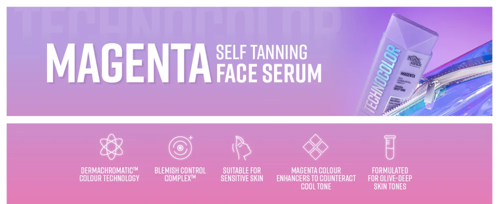Bondi Sands Technocolor Magenta Self-Tanning Face Serum Easy Application Streak Free Fake Tan Enriched with Vitamin C & Chamomile 50ml/1.69 Fl Oz - technocolor magenta