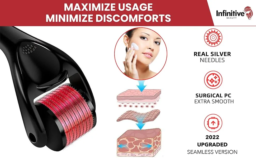 Derma Roller INFINITIVE BEAUTY 540 Titanium Alloy Microneedle Roller for Skin Face Beard & Hair (0.75mm) - 540 DERMA ROLLER