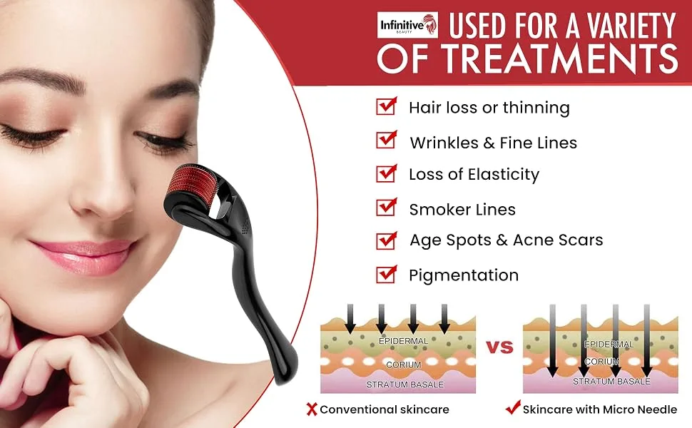 Derma Roller INFINITIVE BEAUTY 540 Titanium Alloy Microneedle Roller for Skin Face Beard & Hair (0.75mm) - 540 DERMA ROLLER