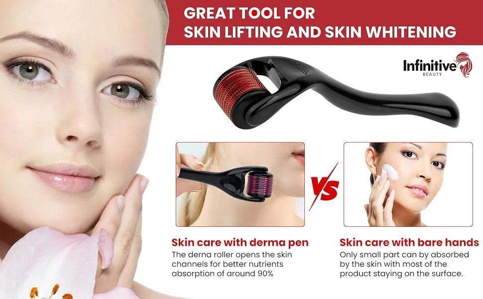 Derma Roller INFINITIVE BEAUTY 540 Titanium Alloy Microneedle Roller for Skin Face Beard & Hair (0.75mm) - 540 DERMA ROLLER