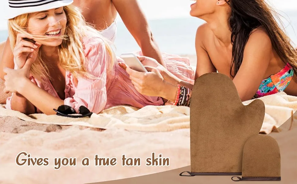 Greoer Tanning Mitt Self Tan Mitt 2 Pieces Spa Exfoliator Washcloth Remove Dead Skin Double Sided Fake Tan Mitt Applicator (Brown) - Tanning Mitt
