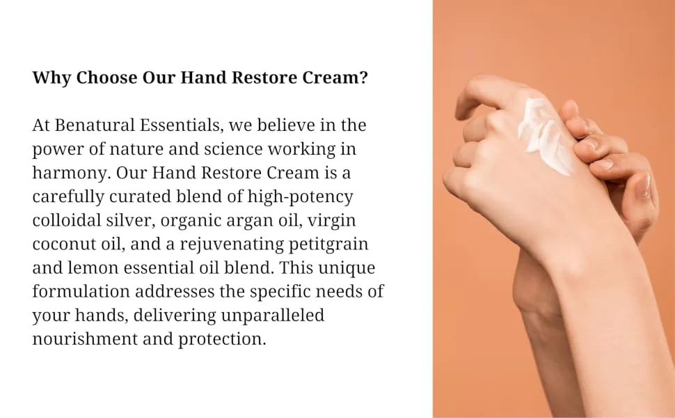 Benatural Essentials All Natural Colloidal Silver Hand Restore Cream 50g | Antibacterial | Made in the UK | pH Balanced - product information 2