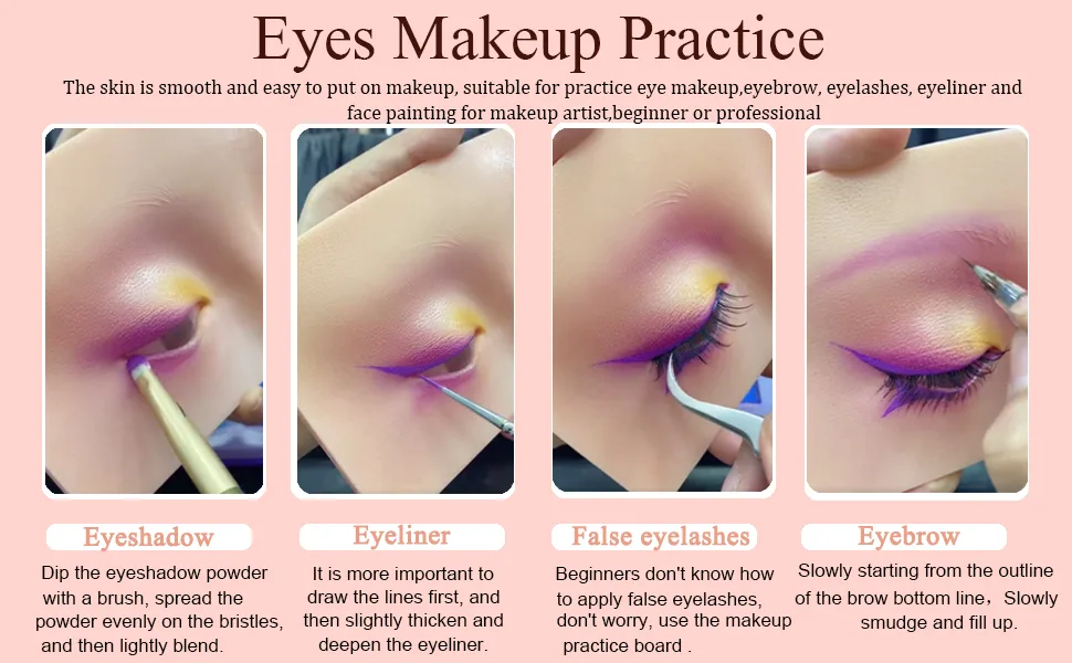 Makeup Practice Face Board Missicee Silicone Face Makeup Practice Board Set 3D Realistic Reusable Eye Makeup Practice Board with Eyeshadow Eyeliner Eyebrow Lash For Makeup Artist Makeup Beginners - eyes makeup practice