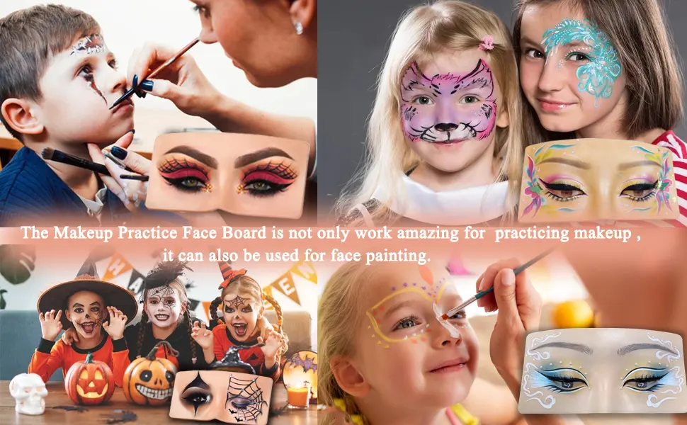 Makeup Practice Face Board Missicee Silicone Face Makeup Practice Board Set 3D Realistic Reusable Eye Makeup Practice Board with Eyeshadow Eyeliner Eyebrow Lash For Makeup Artist Makeup Beginners - Halloween Face Painting