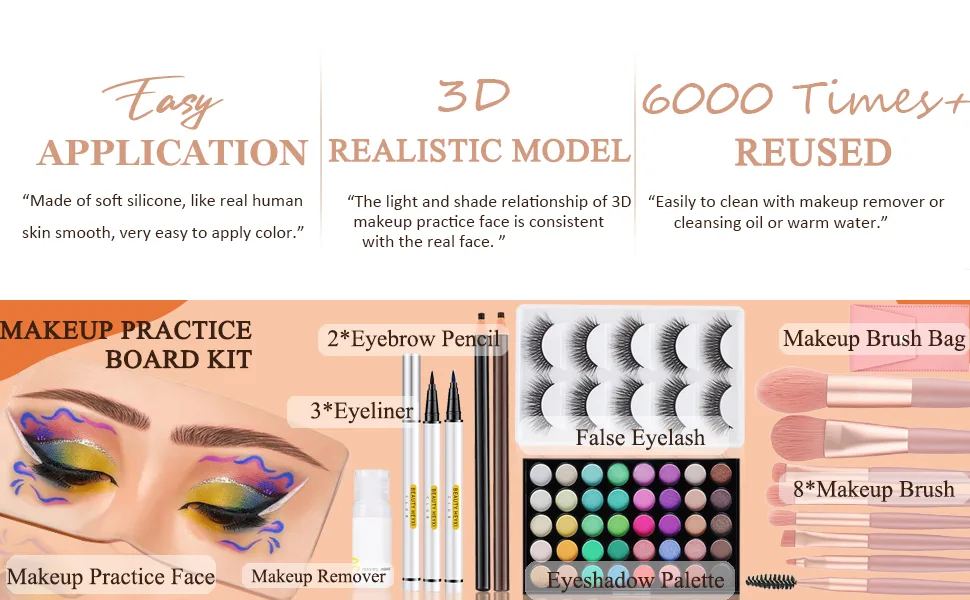 Makeup Practice Face Board Missicee Silicone Face Makeup Practice Board Set 3D Realistic Reusable Eye Makeup Practice Board with Eyeshadow Eyeliner Eyebrow Lash For Makeup Artist Makeup Beginners - MAKEUP PRACTICE BOARD