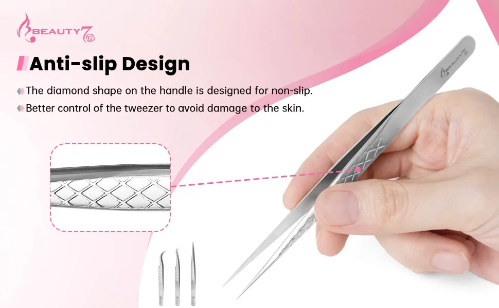 Beauty7 Eyelash Tweezers Stainless Steel Sharp Tips for Semi-Perm Lash Extension Color Silver Silver03 - eyelash tweezer