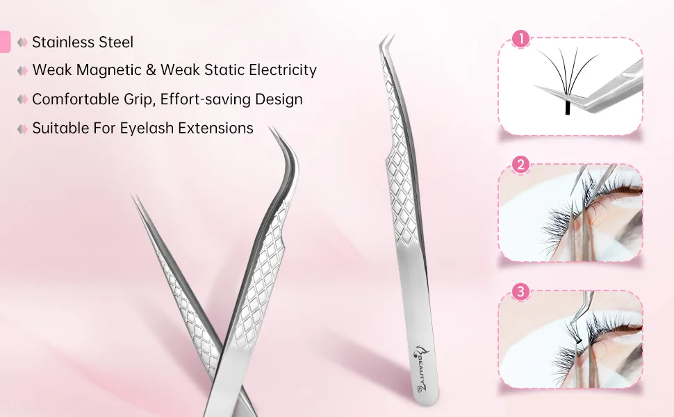 Beauty7 Eyelash Tweezers Stainless Steel Sharp Tips for Semi-Perm Lash Extension Color Silver Silver03 - lash tweezers
