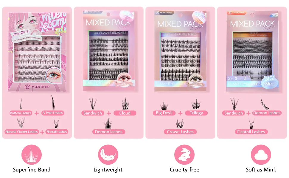 Lash Clusters DIY Eyelash Extenisons Natural Look Wispy Clusters Lashes D Curl Individual Lashes DIY at Home Wispy Fluffy Lash Extensions Reusable Individuals (3 IN1) Black - Individual lashes