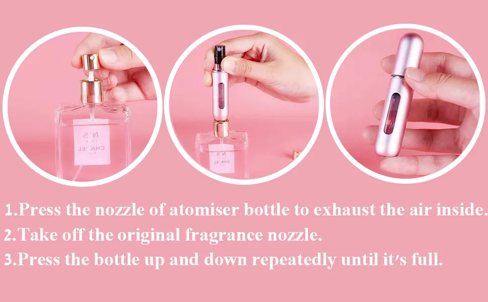 Wendergo Perfume Atomiser Refillable Perfume Bottle 5ML Mini Perfume Spray Bottle Portable Empty Travel Bottle for Handbag Purse Pocket Luggage (rosered) Purple - How to Transfer Your Perfume into the Mini Atomiser Bottles