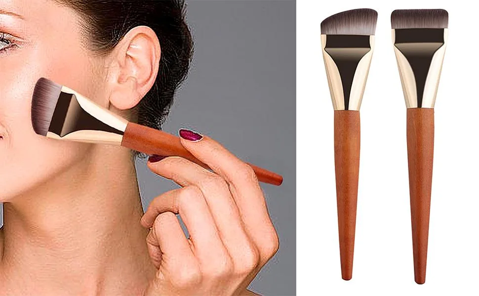 Teksome Foundation Makeup Brush | Wooden Handle Concealer Brush - Professional Contour Brush for Liquid Cream Powder Blending Buffing - Foundation Blending Brush