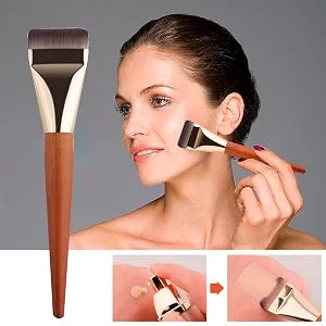 Teksome Foundation Makeup Brush | Wooden Handle Concealer Brush - Professional Contour Brush for Liquid Cream Powder Blending Buffing - Wide to Application