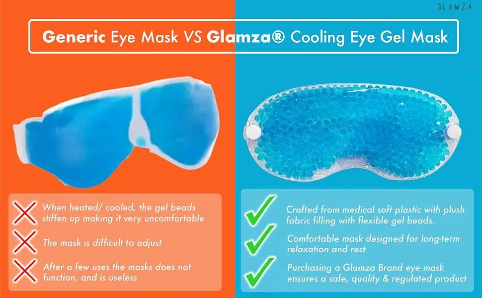 Cooling Eye Mask GLAMZA Reusable Hot Cold Gel Bead Eye Mask for Dark Circles Puffy Eyes Migraine Headache - Blue - product information 3