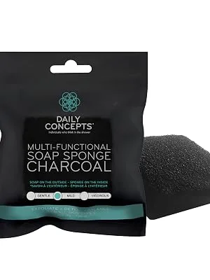 Daily Concepts Multifunctional Soap Sponge to Exfoliate Cleanse and Detoxify The Skin Safe for All Skin Types 52g - Multi-Functional Sponge Charcoal