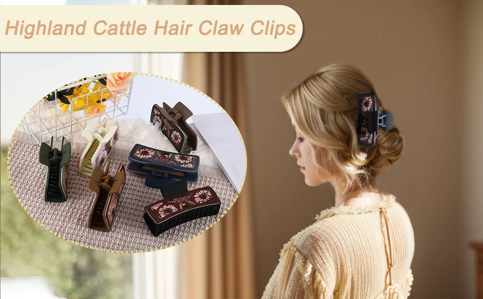 VOCOSTE Hair Claw Clips Highland Cattle Hair Claw Clips for Women Blue - Standard Image Header With Text