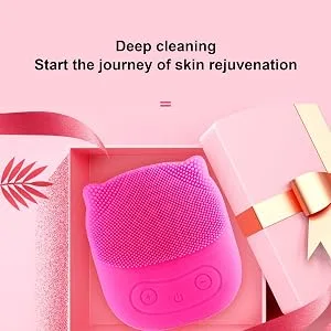 Uitseld Silicone Face Scrubber - Penguin Shape Vibrating Face Scrub Brush Face Scrub for Deep Cleaning Skin Waterproof Rechargeable Face Wash Brush Red - Gentle Care