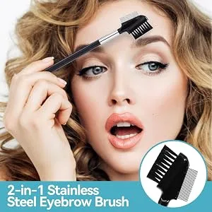 Makeup Eyebrow Brush Double-Sided Eyelash Comb Brush Stainless Steel Eyebrow Eyelash Shaper Comb for Separating Lashes Eliminating Mascara Clumps and Grooming and Shaping Brows - 00005