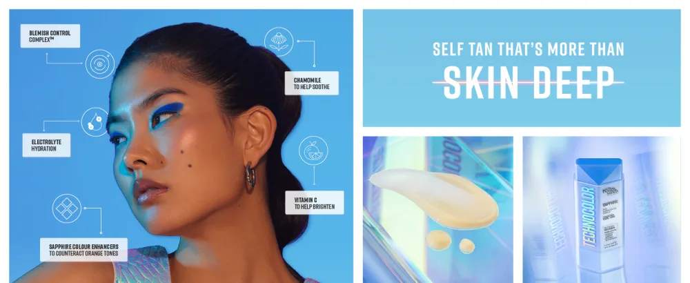 Bondi Sands Technocolor Sapphire Self-Tanning Face Serum Easy Application Streak Free Fake Tan Enriched with Vitamin C & Chamomile 50ml/1.69 Fl Oz - technocolor sapphire