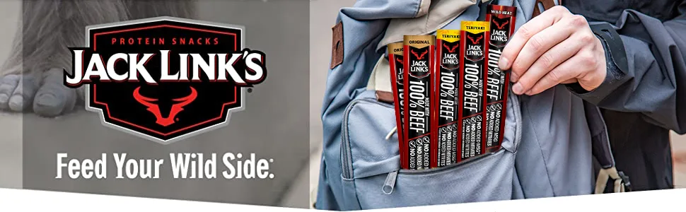Jack Link's Beef Sticks, (9) Original, (7) Teriyaki, (4) Wild Heat, Protein Snack, No Added MSG** , 0.92 Oz - Total 20 Piece Assortment Variety - sticks