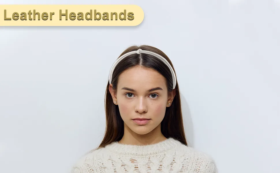 VOCOSTE Thin Headbands for Women Leather Head Bands for Women's Hair White - Standard Image Header With Text