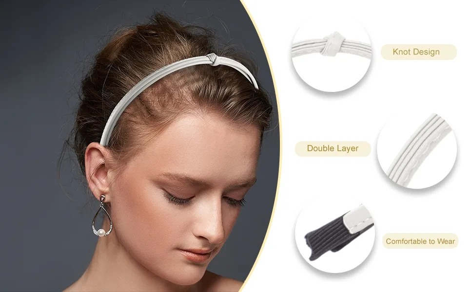 VOCOSTE Thin Headbands for Women Leather Head Bands for Women's Hair White - Standard Image Header With Text