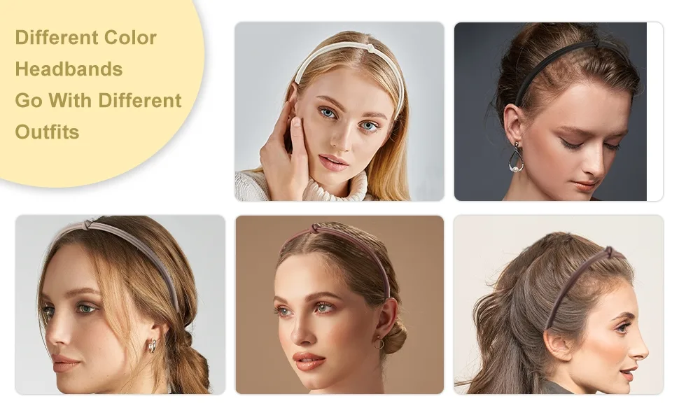 VOCOSTE Thin Headbands for Women Leather Head Bands for Women's Hair White - Standard Image Header With Text