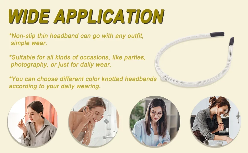VOCOSTE Thin Headbands for Women Leather Head Bands for Women's Hair White - Standard Image Header With Text