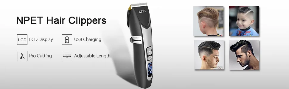 NPET Beard Trimmer Hair Clipper Men Cordless Rechargeable Hair Trimmer with LCD Display for Men Adjustable Ceramic Blade Multi-Length Settings 0.8-2mm - product information 2