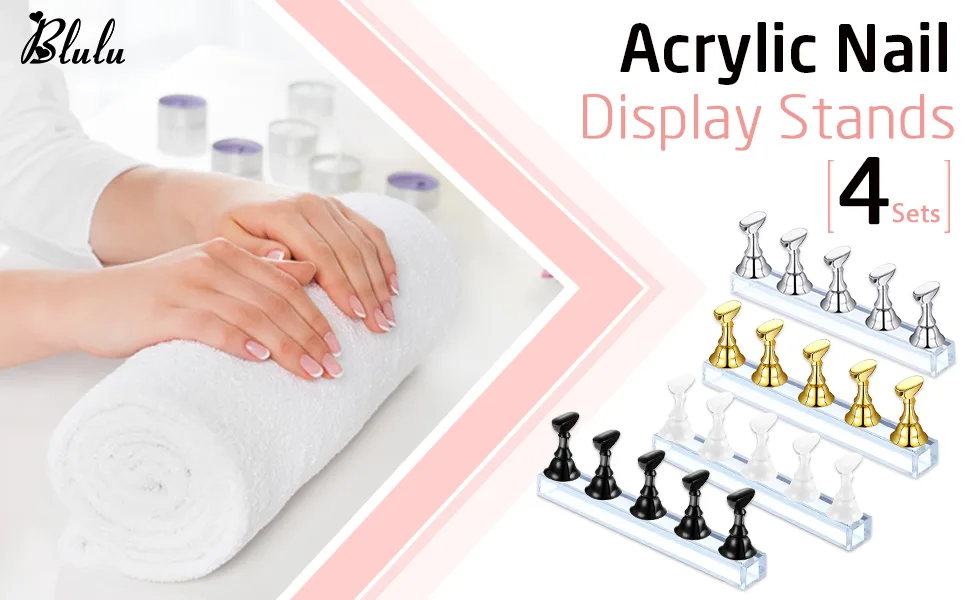 4 Sets Acrylic Nail Display Stand Nail Holder Magnetic Nail Practice Stand Fingernail DIY Nail Design Stand for False Nail Manicure Tool (Silver) - product information 1